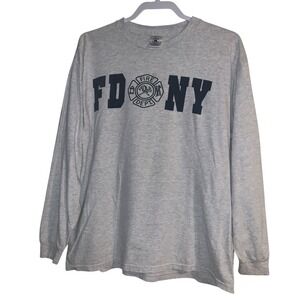 Vintage FDNY T Shirt Mens L Gray Y2K Long Sleeve New York Fire Department EUC‎